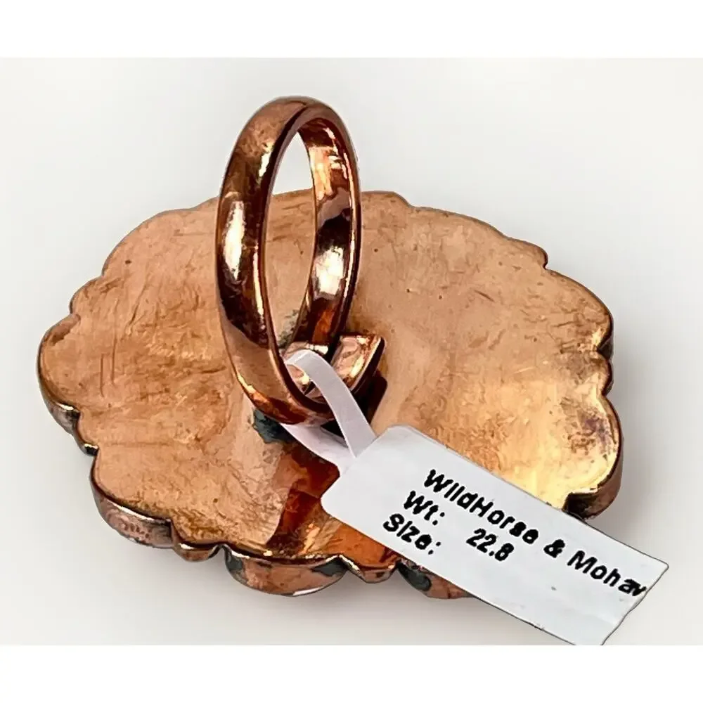 Southwestern Mojave Turquoise Wild Horse Copper Cluster Statement Ring Adjust Sz